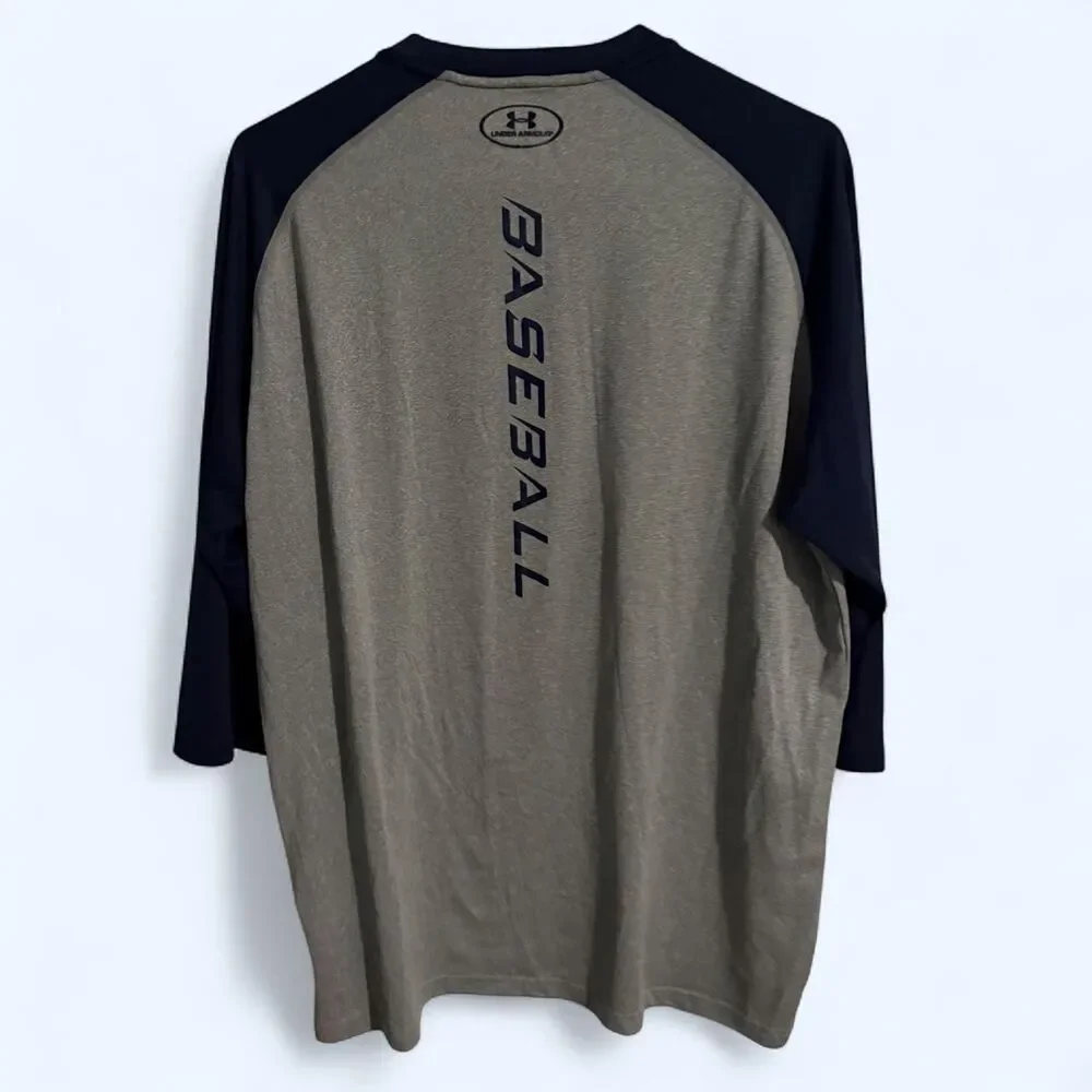 Under Armour shirt mens L gray blue baseball utility raglan sleeve activewear